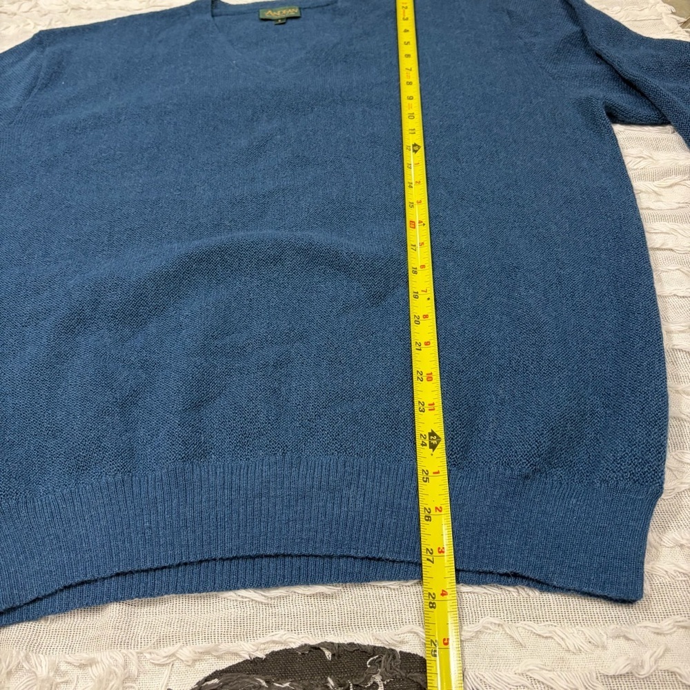 Andean Sweater Mens L Blue 100% Alpaca V Neck Knit Peru Grandpacore Golf Luxury - Picture 8 of 10